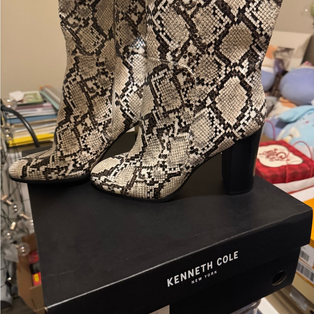 Kenneth Cole Black and White Snakeskin Boots